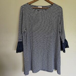 J. Jill Shirt Womens XL White Stripe Tunic Ruffle‎ Casual Lounge Lyocell